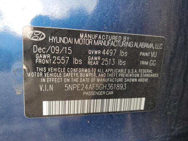 5NPE24AF5GH361893 - 2016 HYUNDAI SONATA SE 蓝色 照片 12