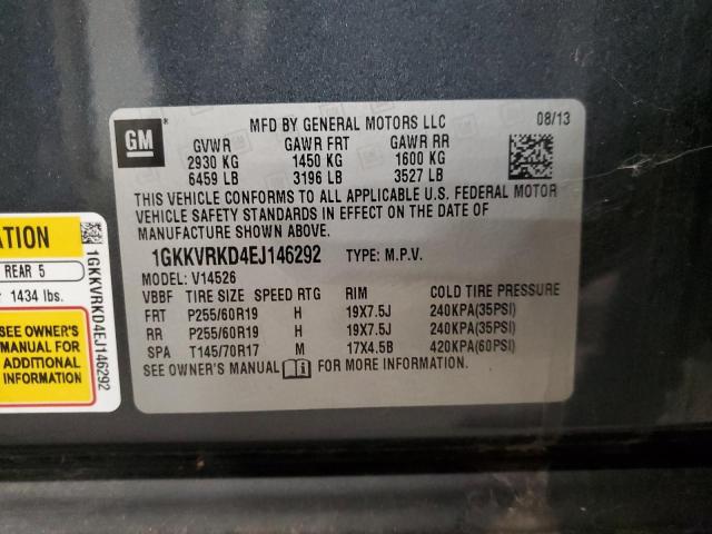 1GKKVRKD4EJ146292 - 2014 GMC ACADIA SLT-1 GRAY photo 13