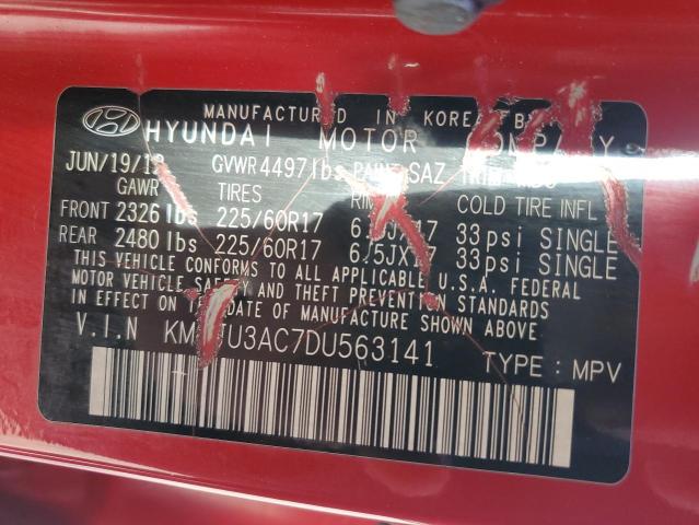 KM8JU3AC7DU563141 - 2013 HYUNDAI TUCSON GLS 红色 照片 13