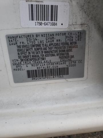 3N1CN7AP2GL877561 - 2016 NISSAN VERSA S WHITE photo 12