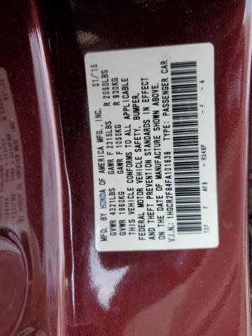 1HGCR2F84FA101638 - 2015 HONDA ACCORD EXL MAROON photo 12