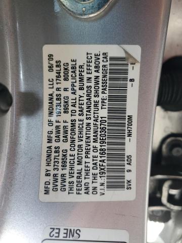 19XFA16819E036701 - 2009 HONDA CIVIC EX 银色 照片 12