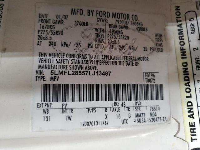 5LMFL28557LJ13487 - 2007 LINCOLN NAVIGATOR L WHITE photo 13