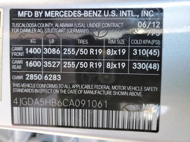 4JGDA5HB6CA091061 - 2012 MERCEDES-BENZ ML 350 4MATIC SILVER photo 13