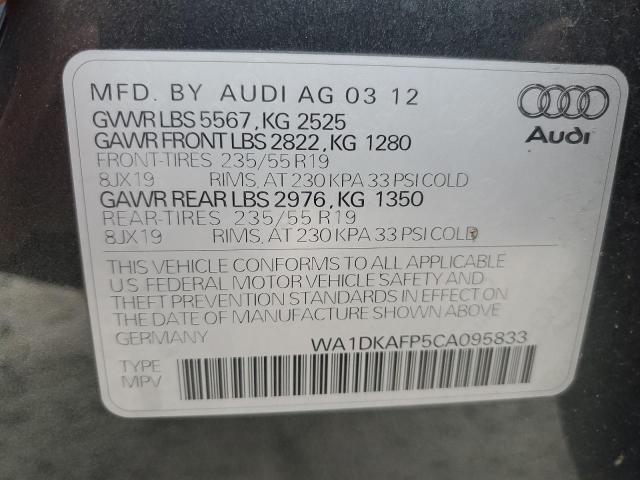 WA1DKAFP5CA095833 - 2012 AUDI Q5 PREMIUM PLUS GRAY photo 13
