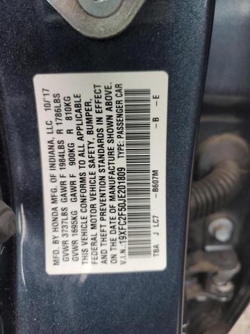 19XFC2F50JE201809 - 2018 HONDA CIVIC LX ლურჯი ფოტო 12