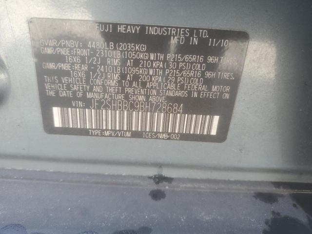 JF2SHBBC9BH728684 - 2011 SUBARU FORESTER 2.5X BLUE photo 12