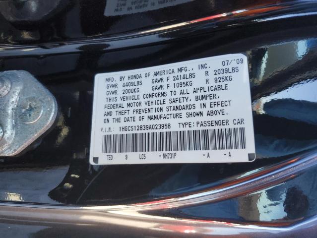1HGCS12839A023958 - 2009 HONDA ACCORD EXL BLACK photo 12