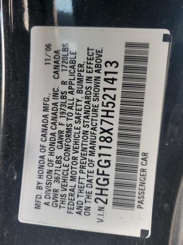 2HGFG118X7H521413 - 2007 HONDA CIVIC EX BLACK photo 12