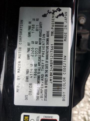 JM1BK34M891217661 - 2009 MAZDA SPEED 3 BLACK photo 12