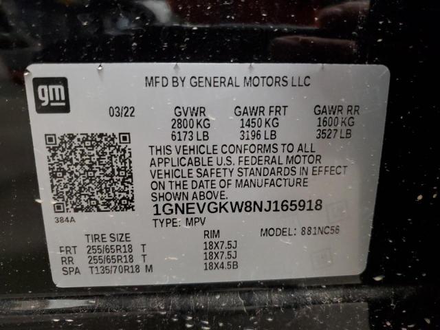 1GNEVGKW8NJ165918 - 2022 CHEVROLET TRAVERSE LT BLACK photo 13