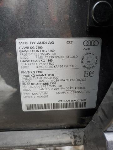 WA1EAAFY5M2071432 - 2021 AUDI Q5 PROGRESSIV GRAY photo 14
