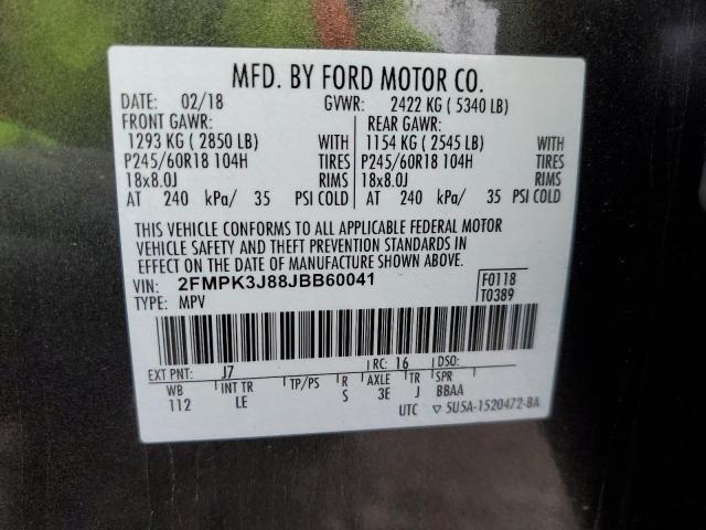 2FMPK3J88JBB60041 - 2018 FORD EDGE SEL Grafitowy zdjęcie 13