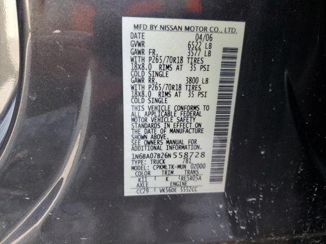 1N6BA07B26N558728 - 2006 NISSAN TITAN XE ნაცრისფერი ფოტო 12