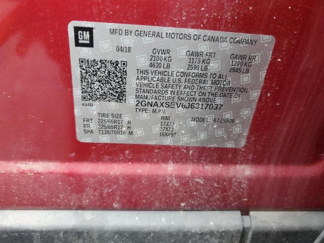 2GNAXSEV6J6317037 - 2018 CHEVROLET EQUINOX LT 红色 照片 12