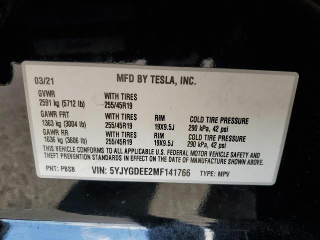 5YJYGDEE2MF141766 - 2021 TESLA MODEL Y 黑色 照片 13