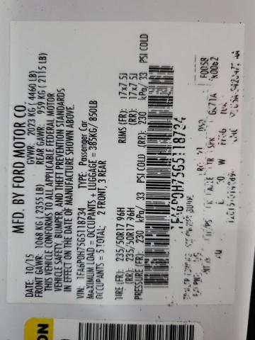 1FA6P0H75G5118734 - 2016 FORD FUSION SE WHITE photo 12