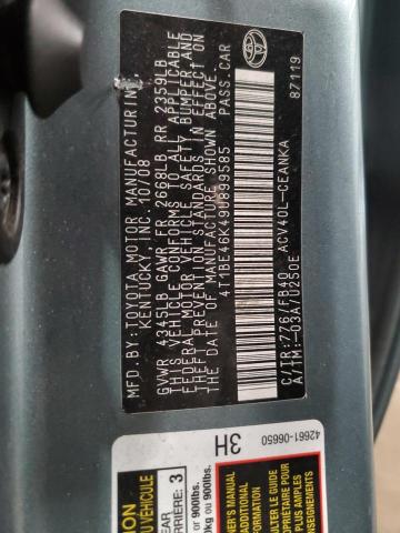 4T1BE46K49U899585 - 2009 TOYOTA CAMRY BASE TEAL photo 12