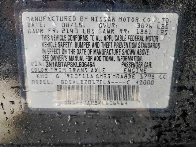 3N1AB7AP8KL606464 - 2019 NISSAN SENTRA S 黑色 照片 12