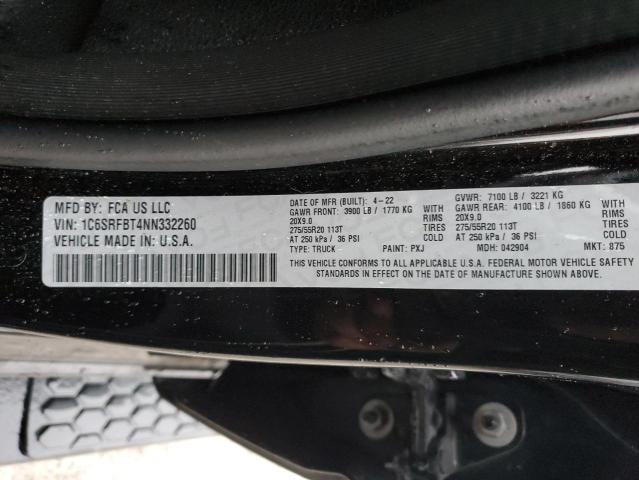 1C6SRFBT4NN332260 - 2022 RAM 1500 BIG HORN/LONE STAR BLACK photo 12