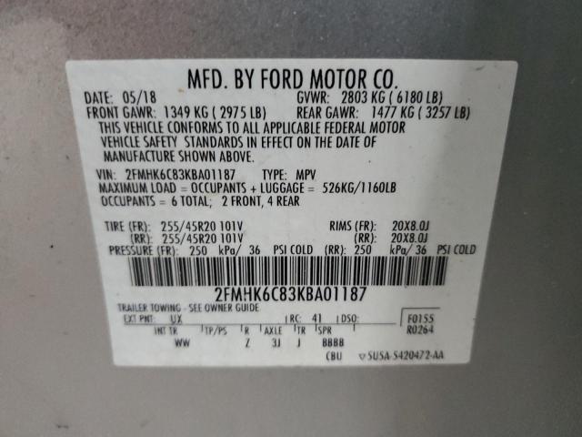 2FMHK6C83KBA01187 - 2019 FORD FLEX SEL 银色 照片 13