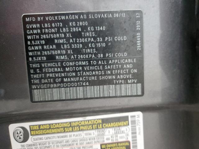 WVGEF9BP0DD001744 - 2013 VOLKSWAGEN TOUAREG V6 灰色 照片 13