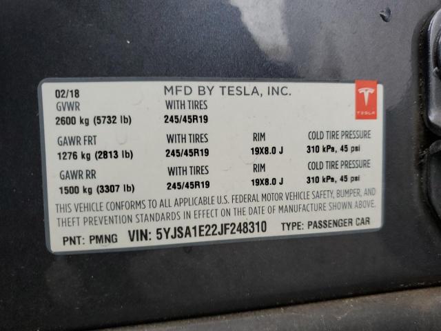 5YJSA1E22JF248310 - 2018 TESLA MODEL S Сірий фото 14