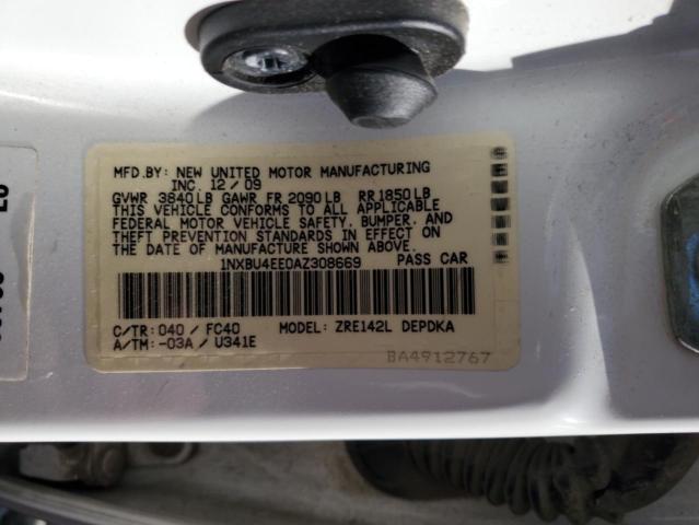1NXBU4EE0AZ308669 - 2010 TOYOTA COROLLA BASE WHITE photo 12