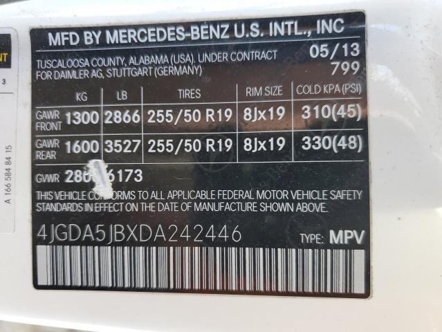 4JGDA5JBXDA242446 - 2013 MERCEDES-BENZ ML 350 أبيض صورة 13