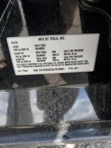 5YJYGDEE0LF018661 - 2020 TESLA MODEL Y შავი ფოტო 12