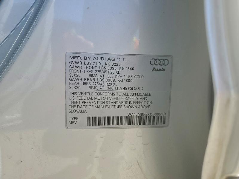 WA1LMBFEXCD005181 - 2012 AUDI Q7 PREMIUM PLUS SILVER photo 13