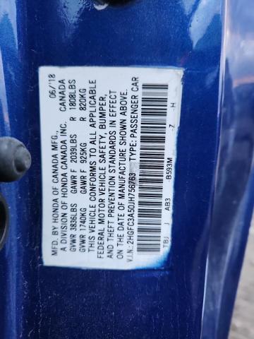 2HGFC3A50JH756763 - 2018 HONDA CIVIC SI Mavi fotoğraf 13