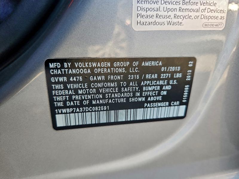 1VWBP7A37DC082591 - 2013 VOLKSWAGEN PASSAT SE SILVER photo 12
