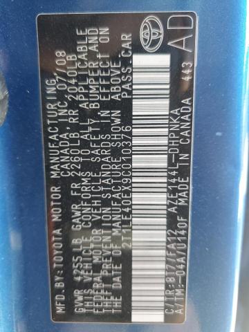 2T1LE40EX9C010376 - 2009 TOYOTA COROLLA MA S BLUE photo 12