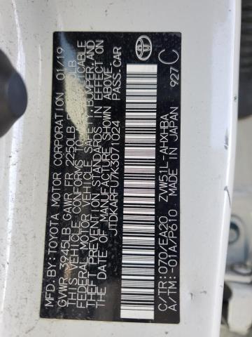 JTDKARFU7K3071024 - 2019 TOYOTA PRIUS თეთრი ფოტო 13