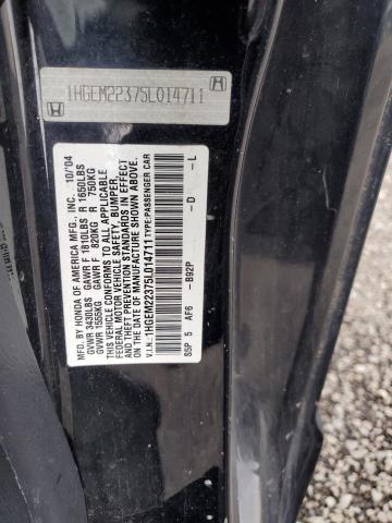 1HGEM22375L014711 - 2005 HONDA CIVIC DX VP Սև լուսանկար 12