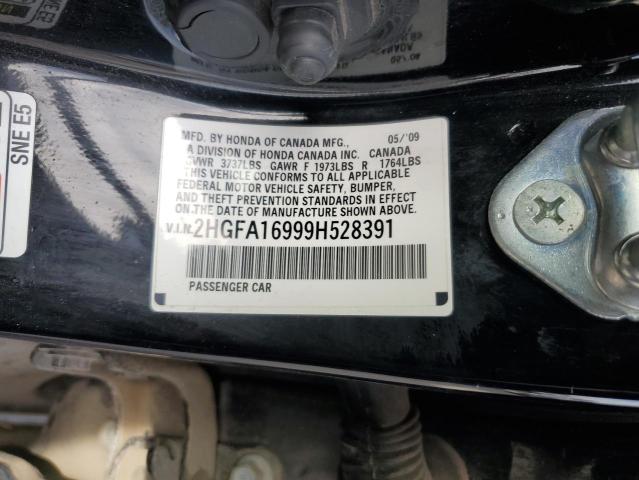 2HGFA16999H528391 - 2009 HONDA CIVIC EXL BLACK photo 12