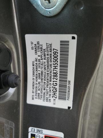 2HGFG12887H550097 - 2007 HONDA CIVIC EX GRAY photo 12