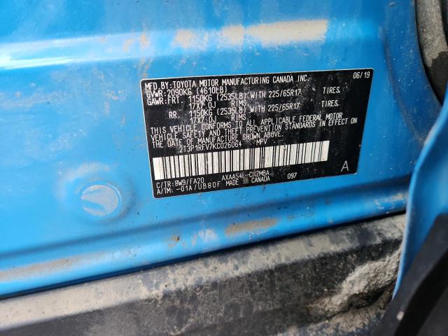 2T3P1RFV7KC026064 - 2019 TOYOTA RAV4 XLE BLUE photo 12