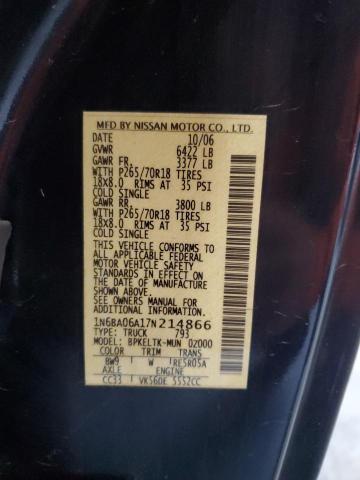 1N6BA06A17N214866 - 2007 NISSAN TITAN XE 蓝色 照片 12