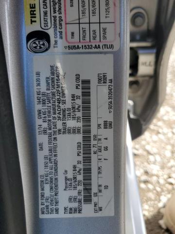 3FADP4BJ2FM164078 - 2015 FORD FIESTA SE SILVER photo 13