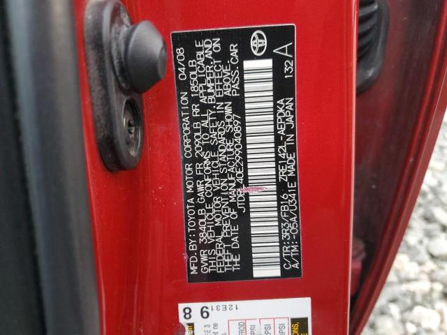 JTDBL40E299040897 - 2009 TOYOTA COROLLA BASE RED photo 12
