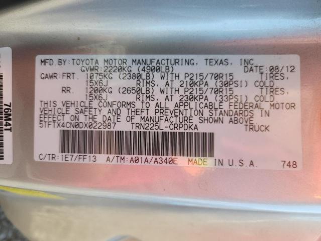 5TFTX4CN0DX022987 - 2013 TOYOTA TACOMA ACCESS CAB Srebrny zdjęcie 12