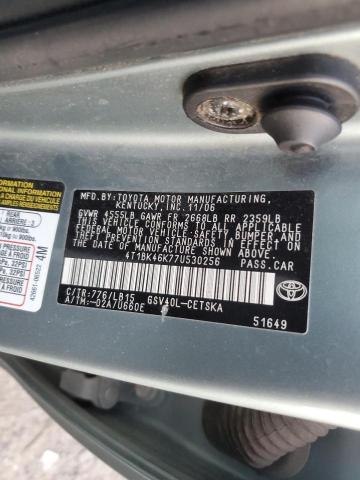 4T1BK46K77U530256 - 2007 TOYOTA CAMRY LE GREEN photo 12