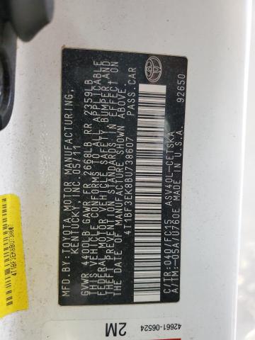 4T1BF3EK8BU738607 - 2011 TOYOTA CAMRY BASE WHITE photo 13