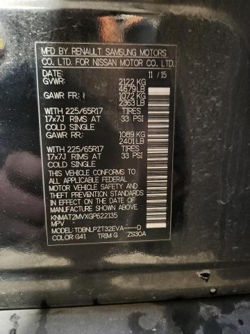 KNMAT2MVXGP622135 - 2016 NISSAN ROGUE S BLACK photo 13