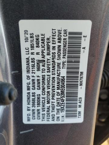 19XZE4F53ME004964 - 2021 HONDA INSIGHT EX GRAY photo 13