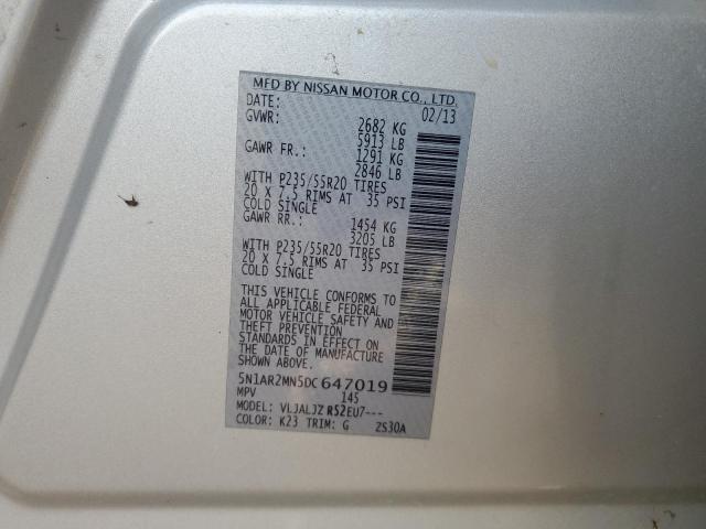 5N1AR2MN5DC647019 - 2013 NISSAN PATHFINDER S SILVER photo 13