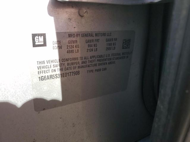 1G6AR5S31E0177908 - 2014 CADILLAC CTS LUXURY COLLECTION SILVER photo 12