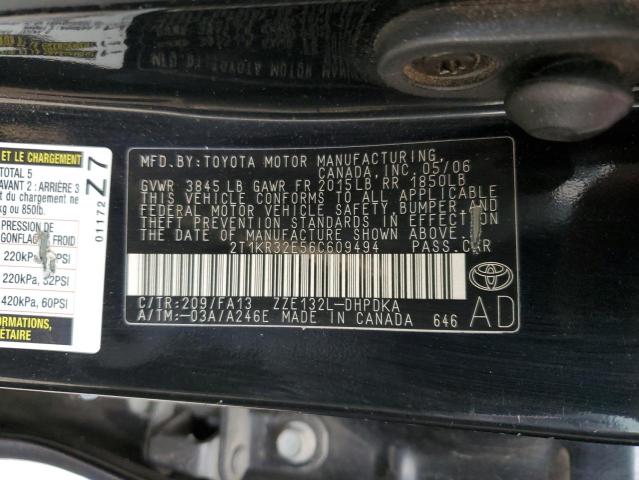 2T1KR32E56C609494 - 2006 TOYOTA COROLLA MA XR BLACK photo 13